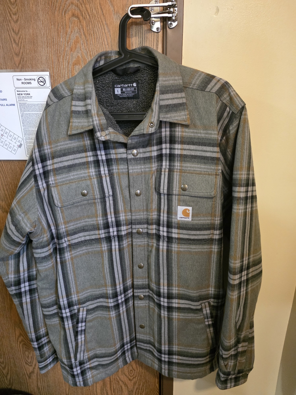 Carhartt Olive & Gray Plaid Sherpa-Lined Shirt Jacket